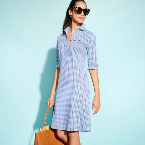 J. McLaughlin Navy / Light Blue Shoreline Lawrence Short Casual Dress